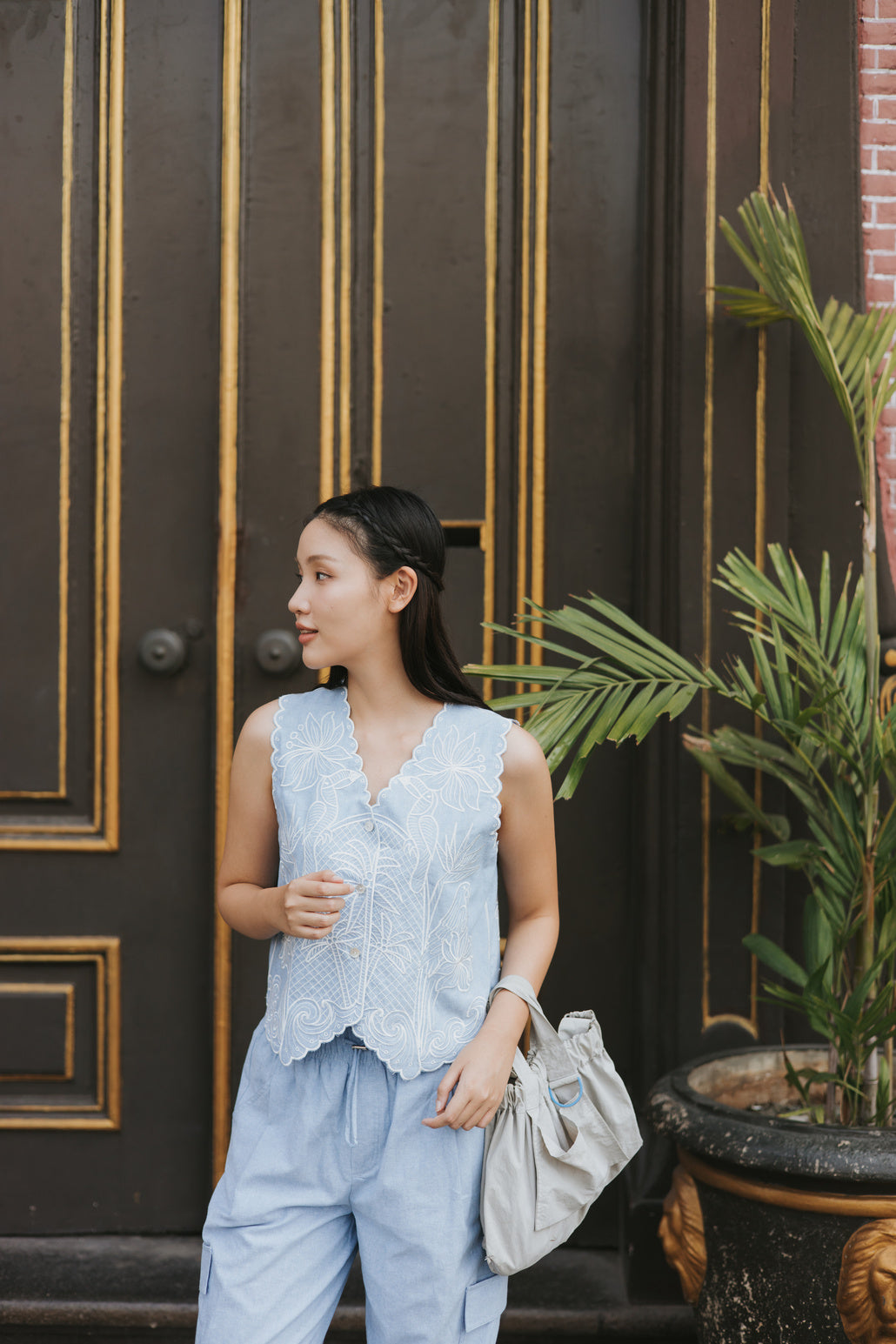 Ruella Vest in Chambray Blue