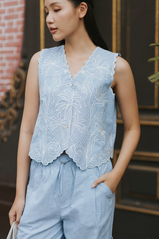 Ruella Vest in Chambray Blue