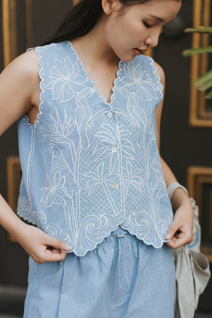 Ruella Vest in Chambray Blue