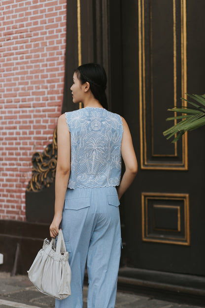 Ruella Vest in Chambray Blue