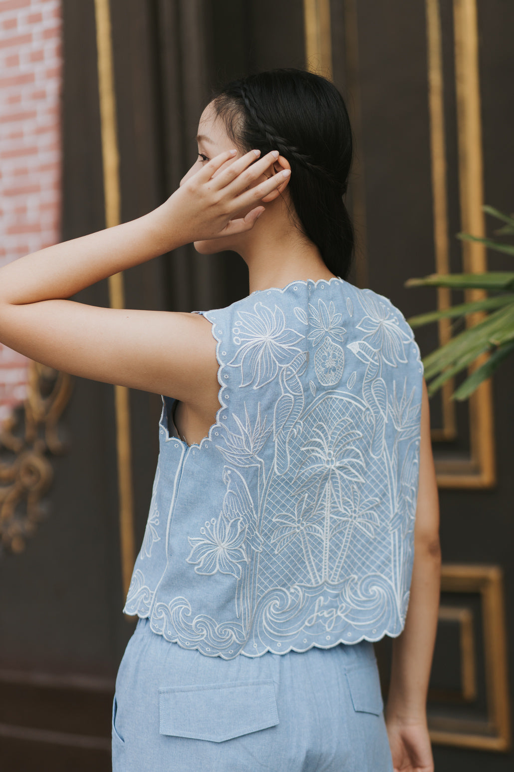 Ruella Vest in Chambray Blue